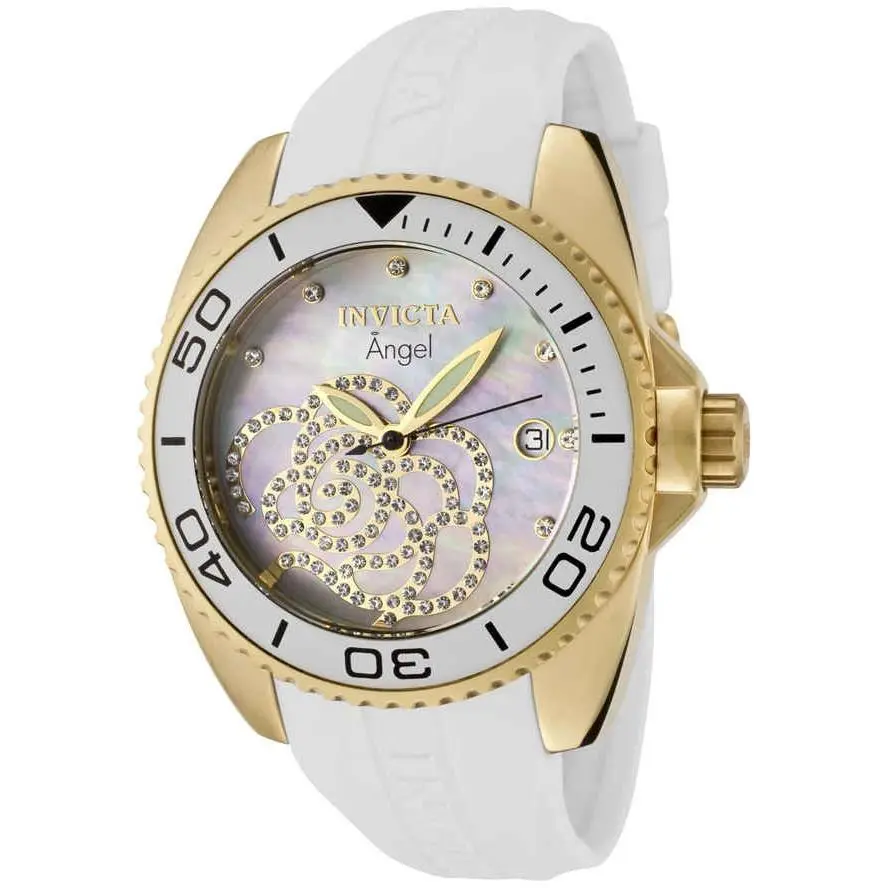 Angel Mop Dial White Rubber Ladies Watch 0488 by Invicta