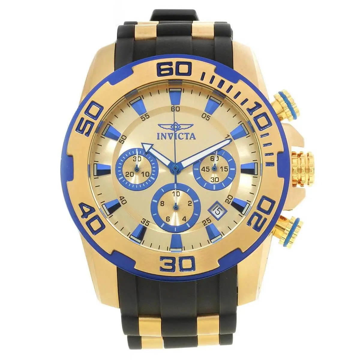 Invicta Men`s Watch Pro Diver Scuba Quartz Chrono Gold Tone Dial Strap 22308