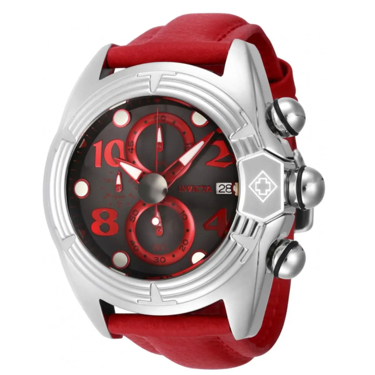 Invicta Lupah Horizon Men`s 52mm Red Fly-back Chronograph Watch 43878 - Dial: Black, Gray, Multicolor, Red, White, Band: Red, Bezel: Silver