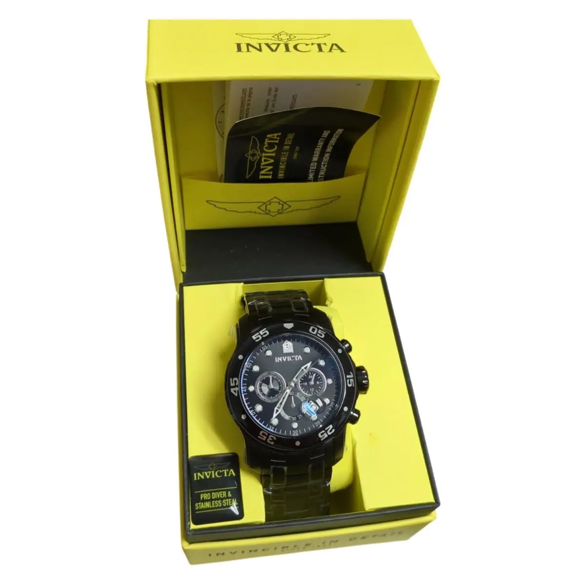 Invicta Pro Diver Scuba Quartz Chronograph Black Bracelet Mens Watch 48mm