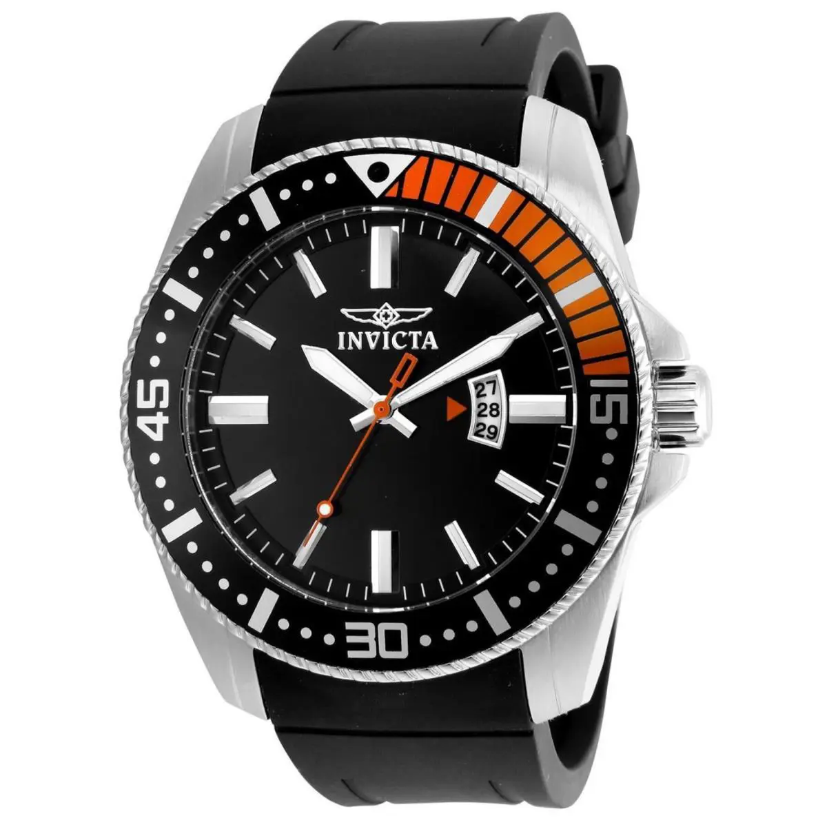 Invicta Men`s Watch Pro Diver Orange and Black Bezel Silver Tone Case 21392