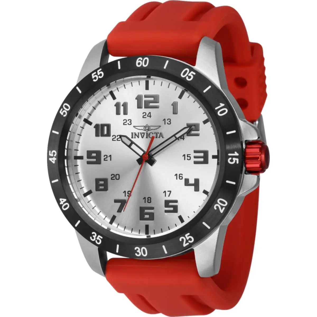 Invicta Men`s Watch Pro Diver Silver Dial Red Rubber Silicone Strap Quartz 40002