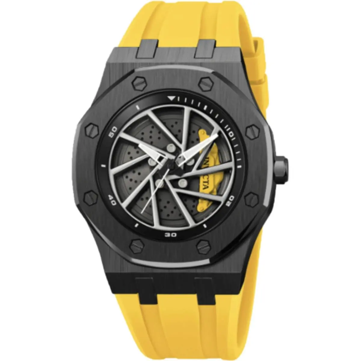 69493 Speedway Rim Men`s Black 42mm Yellow Silicone Quartz Watch by Invicta