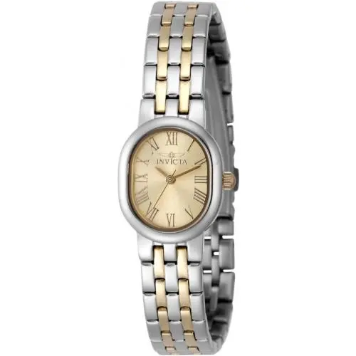 Invicta Angel Quartz Gold Dial Ladies Watch 48140 - Dial: Gold-tone, Band: Two-tone (Gold and Silver-tone), Bezel: Silver-tone and Gold