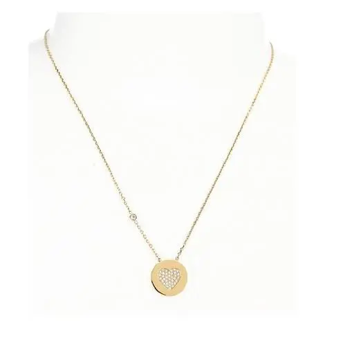 Michael Kors Gold Tone Chain+heart Crystal Pave Pendant Necklace MKJ5052