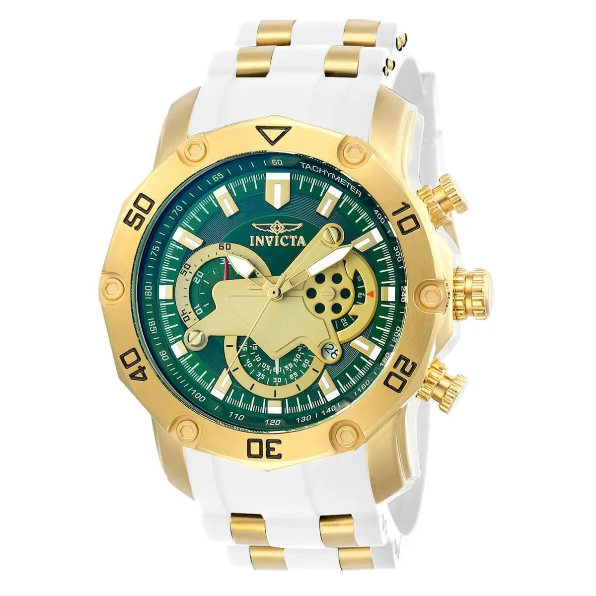 Invicta Men`s Watch Pro Diver Scuba Chrono Green Dial Two Tone Bracelet 23422 - Green, Gold, Dial: Green, Gold, Band: Yellow, White