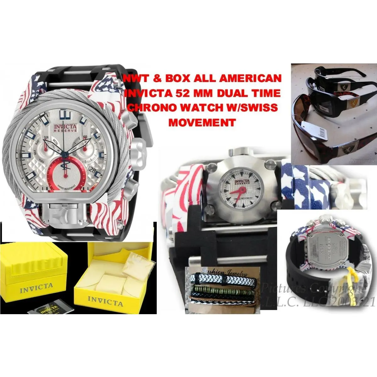 Invicta 32806 Reserve Bolt Swiss Chronograph 2 Movement American Flag Watch