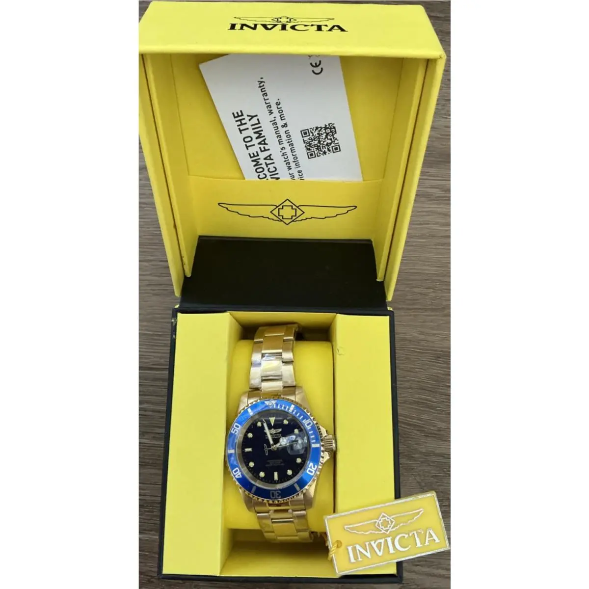 Invicta Pro Diver Men`s Automatic Watch Blue Dial/bezel Gold SS Bracelet Box