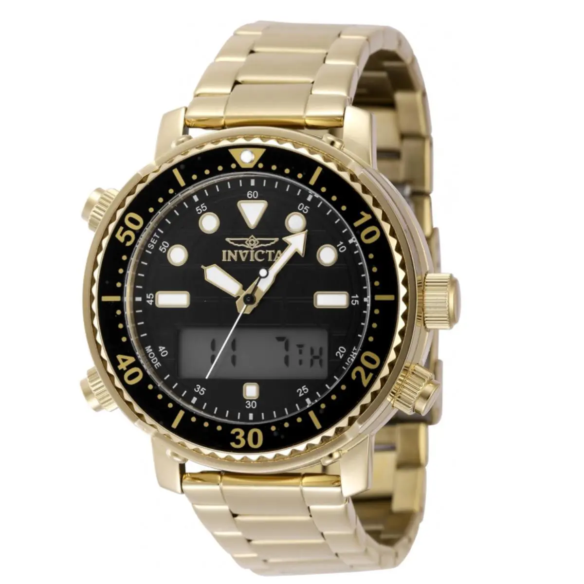 Pro Diver Men`s 46.5mm Gold Dual Time Digital Ana-digi Watch 48372 by Invicta