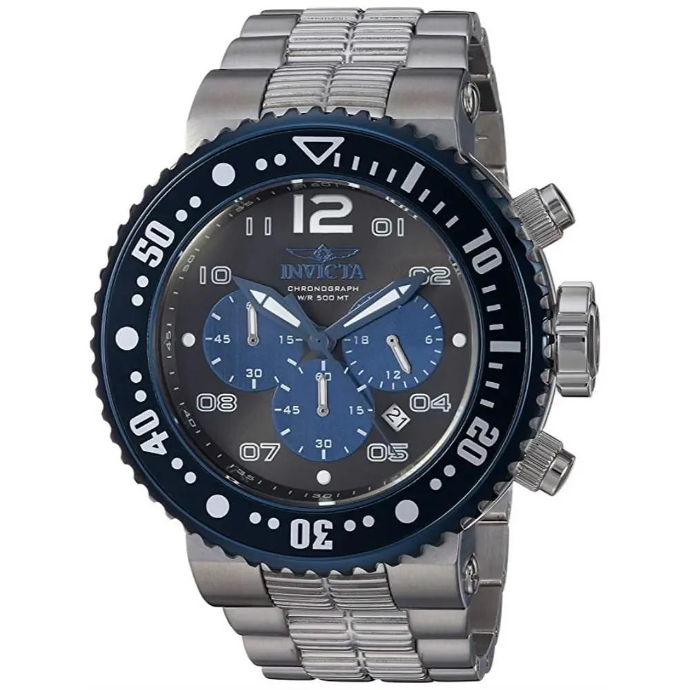 Invicta Men`s Pro Diver Quartz 52MM Black Blue Dial Stainless Steel Watch 25074
