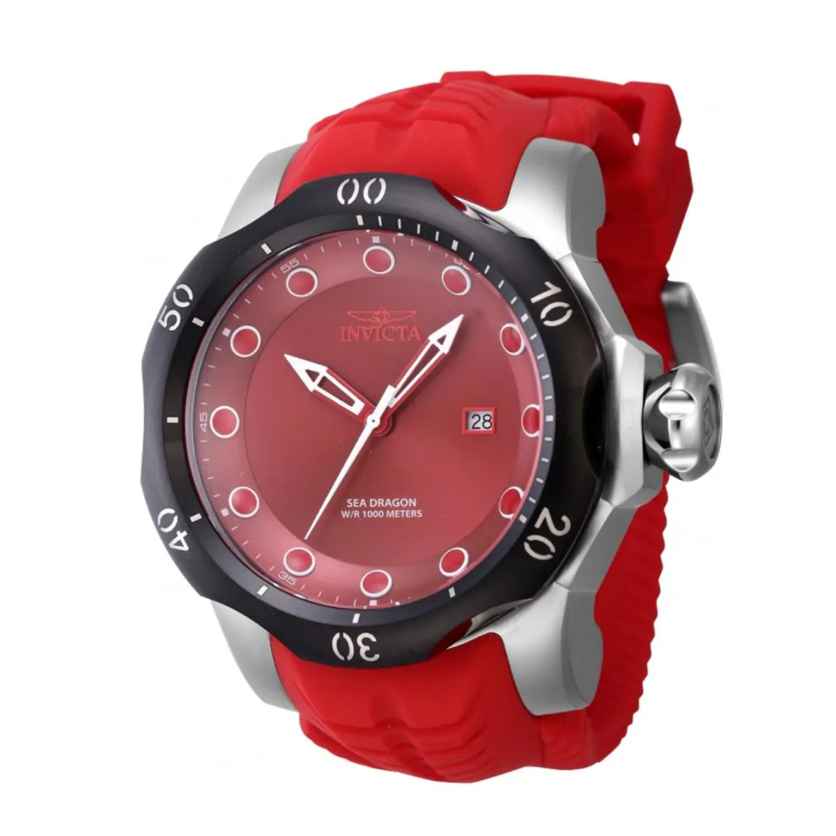 Invicta Venom Sea Dragon Men`s 54mm Red Swiss Quartz 1000M WR Watch 45493 - Dial: Red, White, Band: Red, Bezel: Black, Gray, Silver