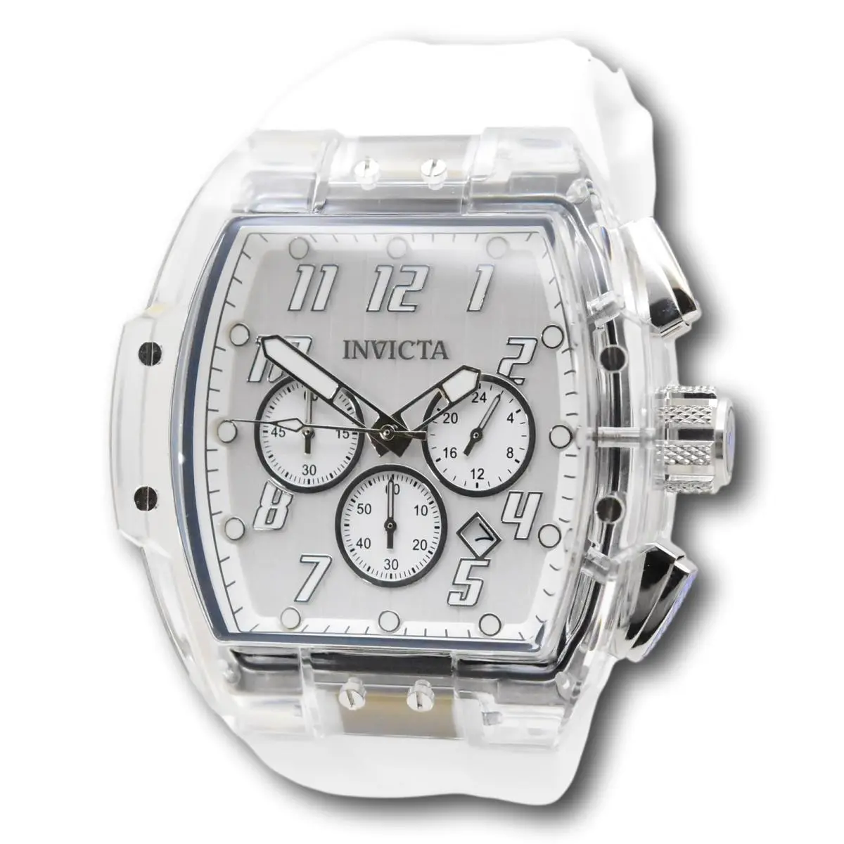 Invicta S1 Rally Crystal Chronograph Men`s 47mm Clear Case White Watch 45481