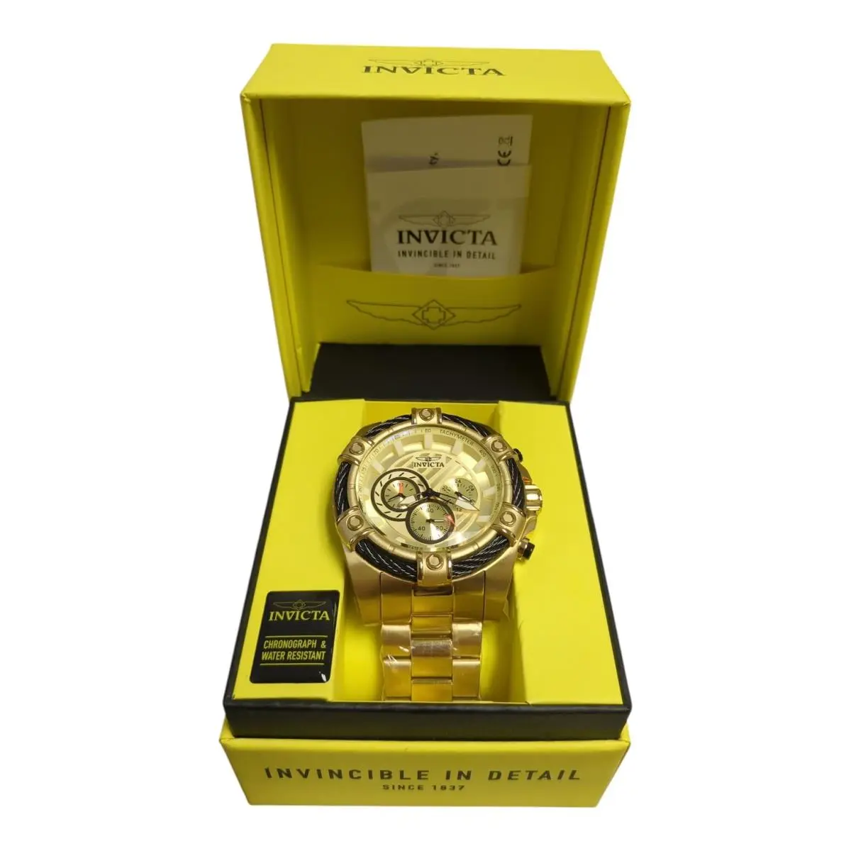 Invicta Men`s Bolt Quartz Chronograph 52mm Watch with Stainless-steel Strap Gold - Gold, Quartz