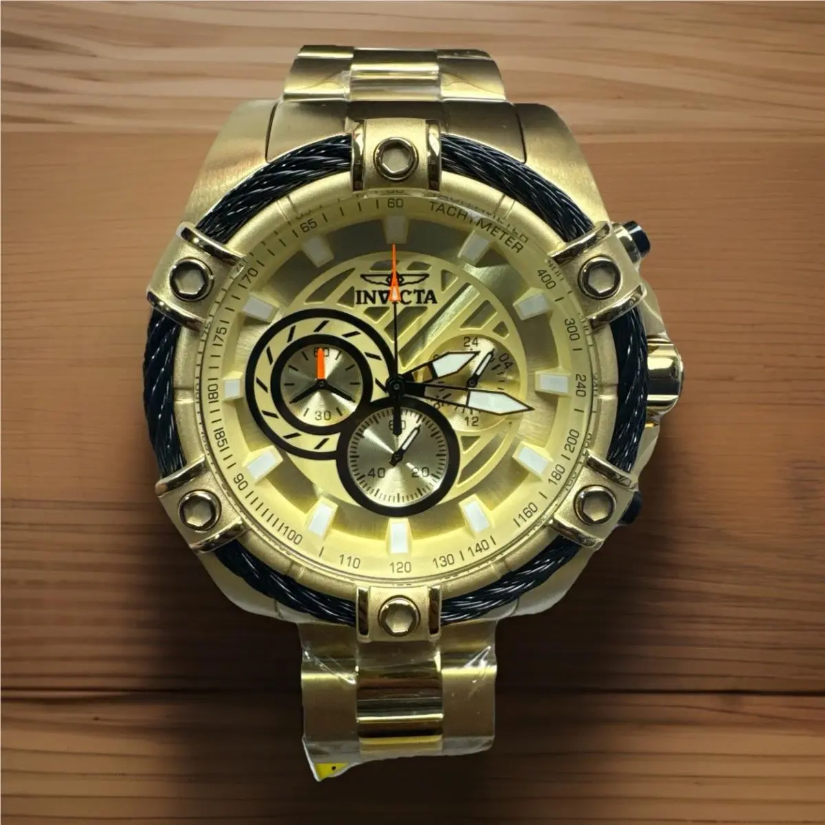 Bolt Ace Men`s Watch 52mm Gold Black Stainless Steel Chronograph Heavy by Invicta
