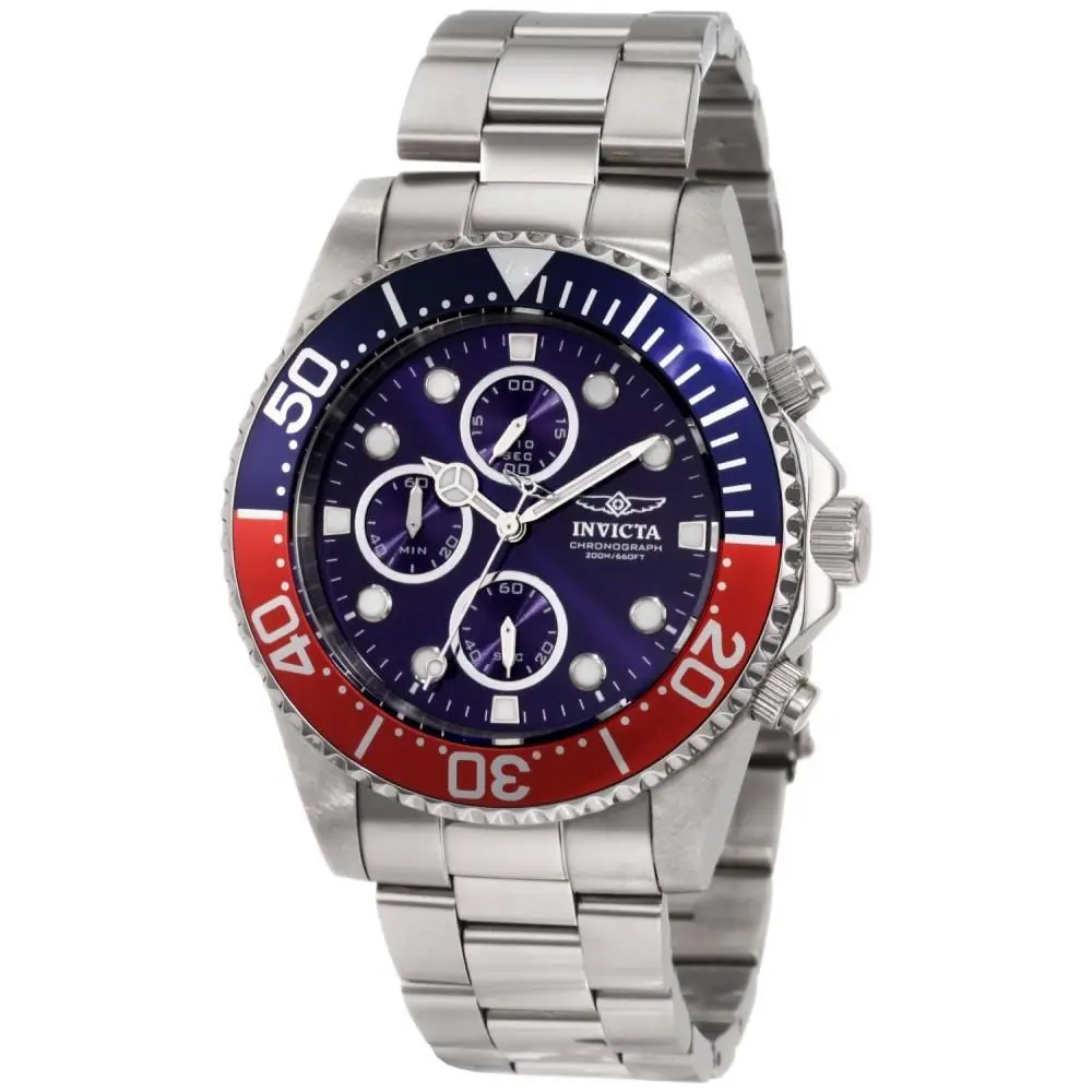 Invicta Men`s 1771 Pro Diver Quartz Multifunction Blue Dial Watch - Dial: Blue, Band: Silver