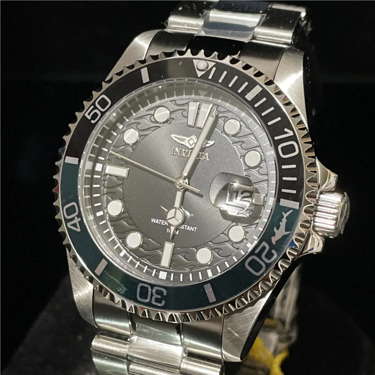 Invicta Men`s Watch Pro Diver Quartz Black Dial Silver Tone Steel Bracelet 30956 - Dial: Silver, Black, Band: Silver, Bezel: Silver, Blue, Black