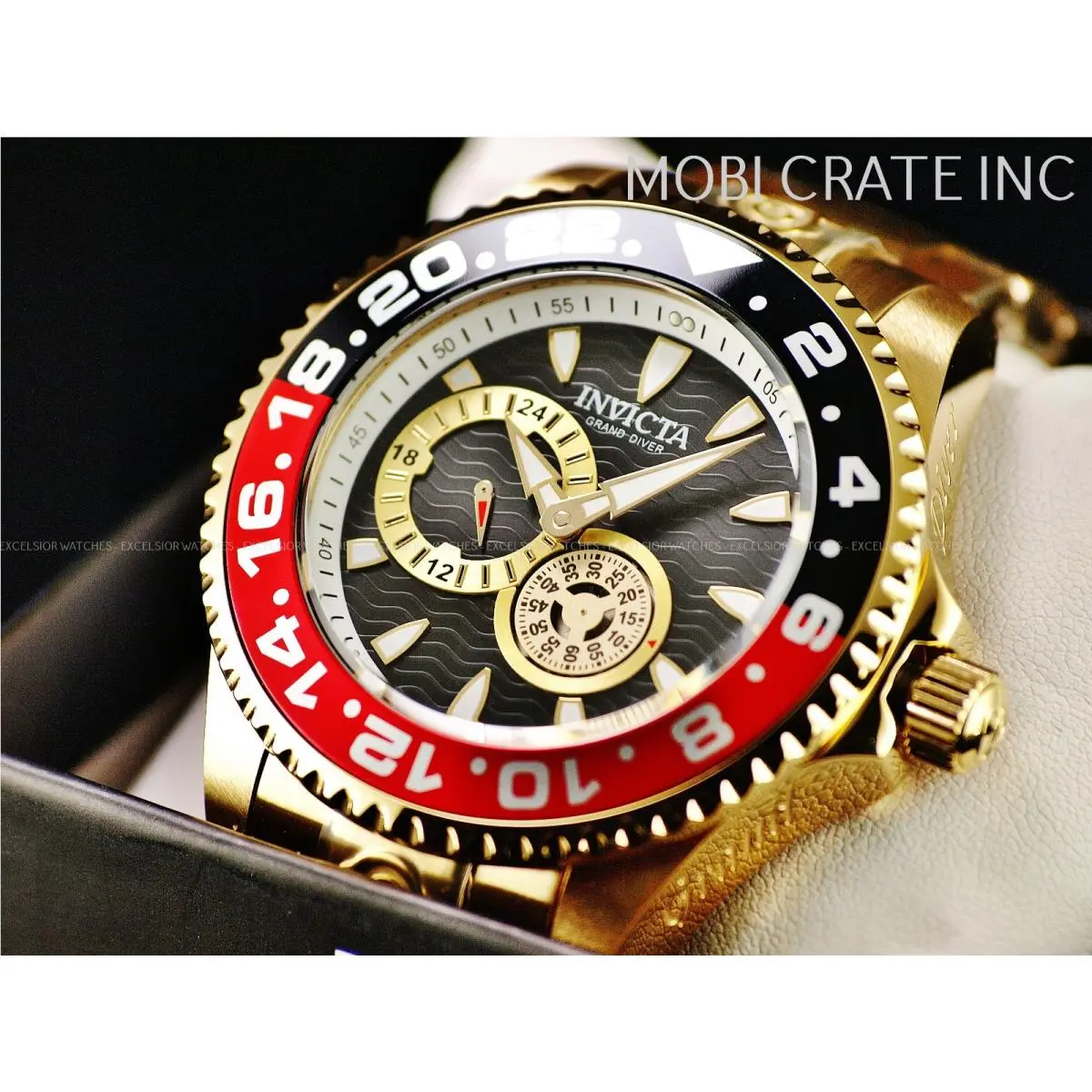 Invicta Men`s 47mm Grand Diver Gmt Automatic Black Wave Dial SS 300m Watch