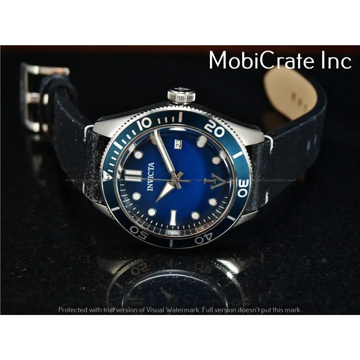 Invicta Men`s 44mm Vintage Automatic Top Hat Crystal Blu DL Leather Strap Watch