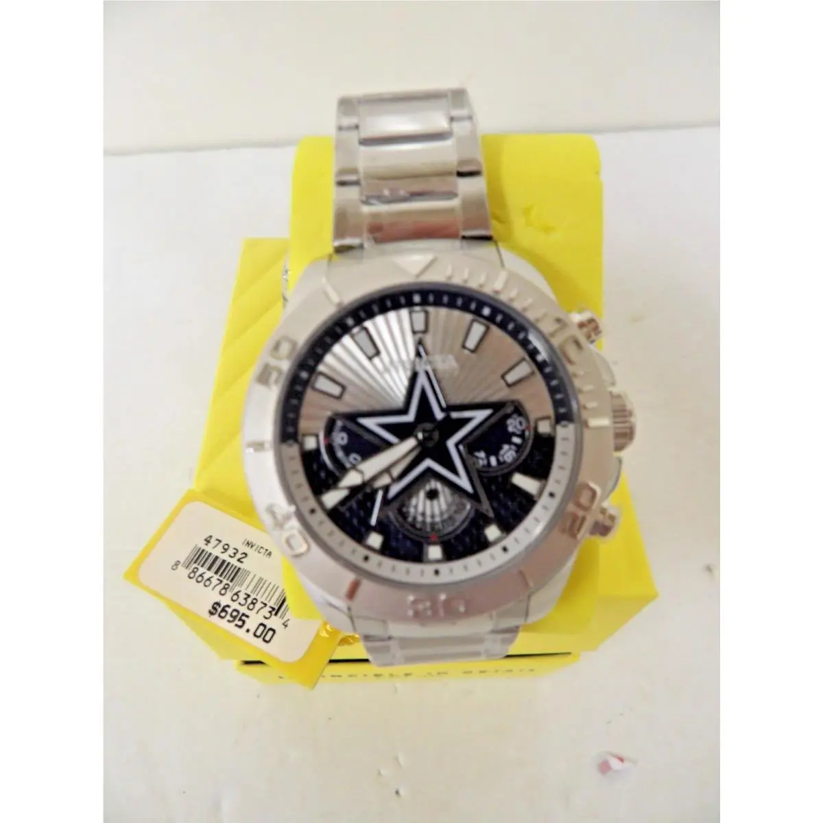 Invicta Nfl Dallas Cowboys Chronograph Gmt Quartz Men`s Watch 47932 - Dial: Silver and Blue, Band: Silver-tone, Bezel: Silver-tone