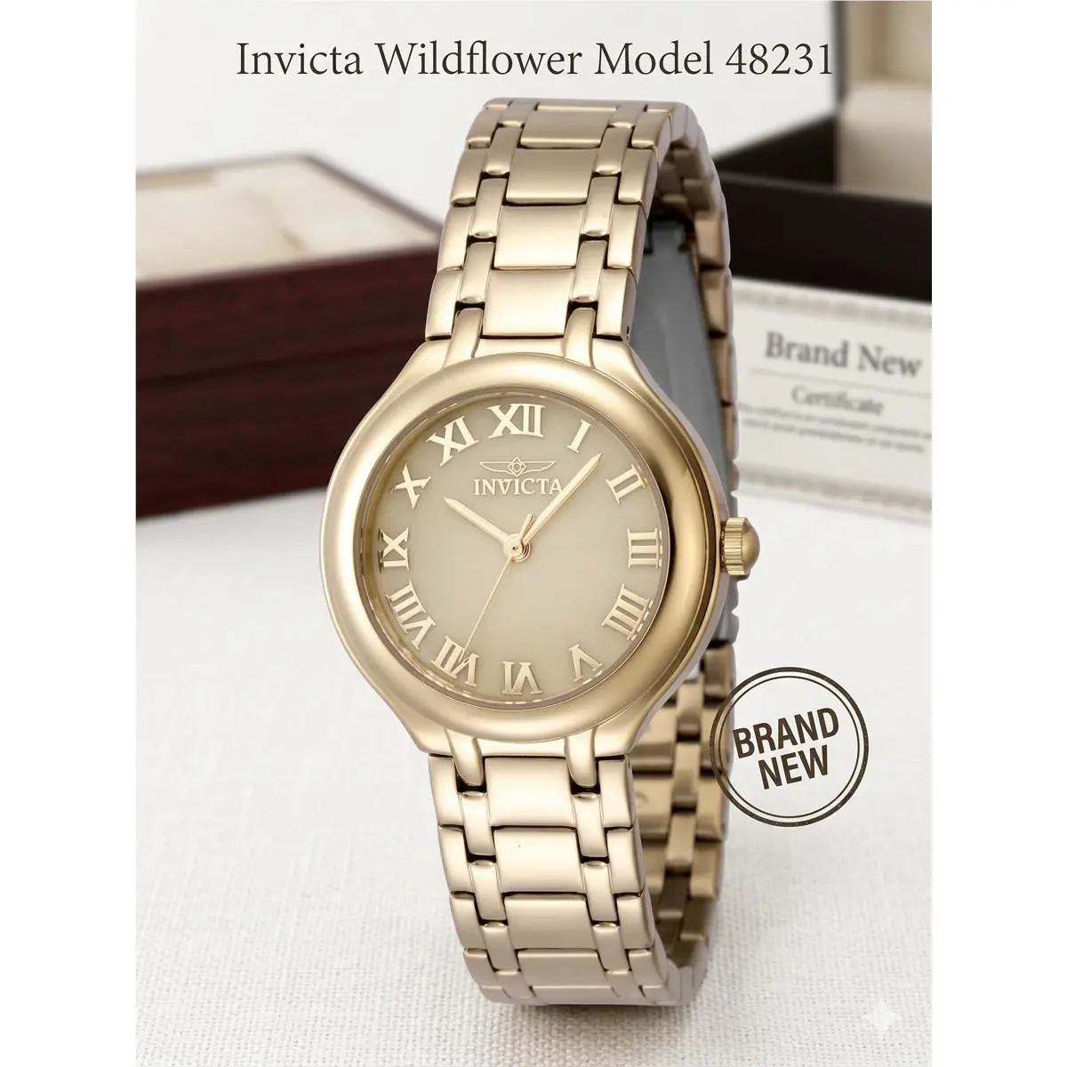 Invicta Women`s Watch Wildflower Gold Tone Mother of Pearl Steel Bracelet 48231 - Dial: Gold, Mother of Pearl, Gold, Band: Yellow, Gold, Bezel: Gold