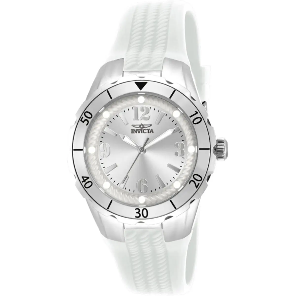 Invicta Women`s Watch Angel Silver Tone Dial White Silicone Strap Quartz 17479