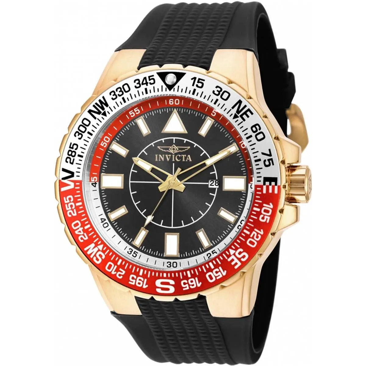 Invicta Men`s Watch Aviator Quartz Compass Black and Red Dial Rubber Strap 19271