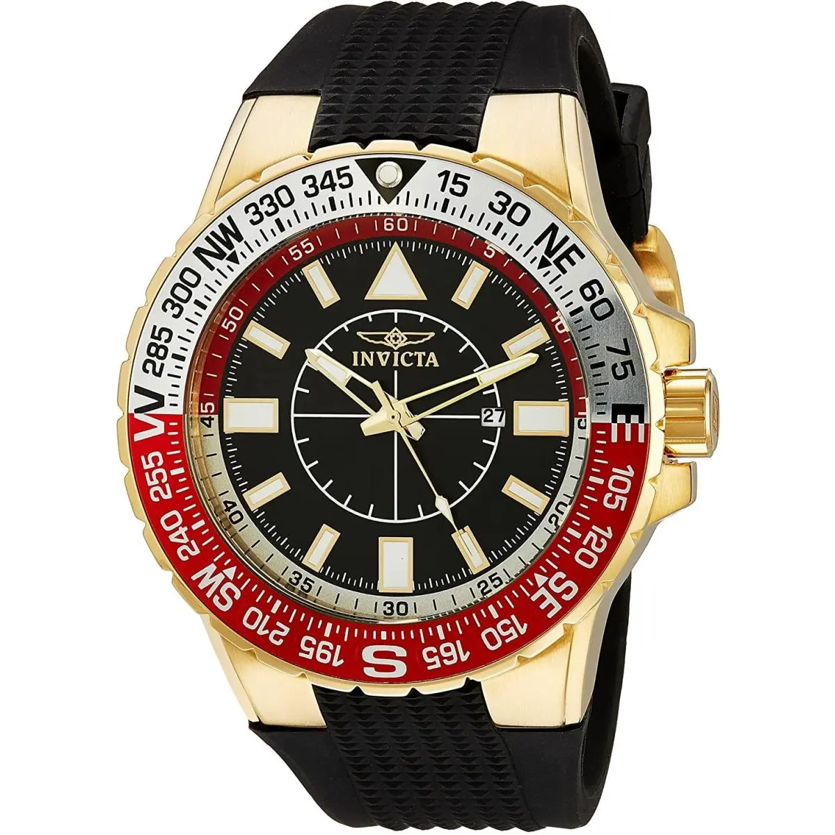 Invicta Men`s 19271 Aviator Analog Display Japanese Quartz Black Watch - Black, Dial: Black, Band: Black