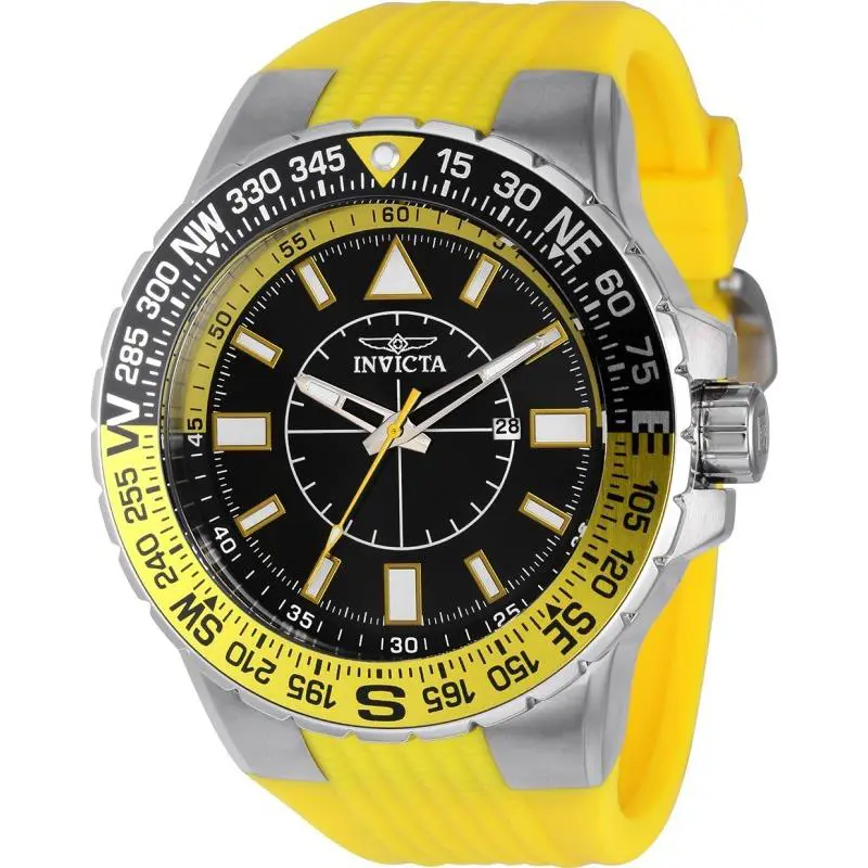 Invicta Mens 50mm Aviator Quartz Yellow/black Tone 100m Silicone Strap Watch