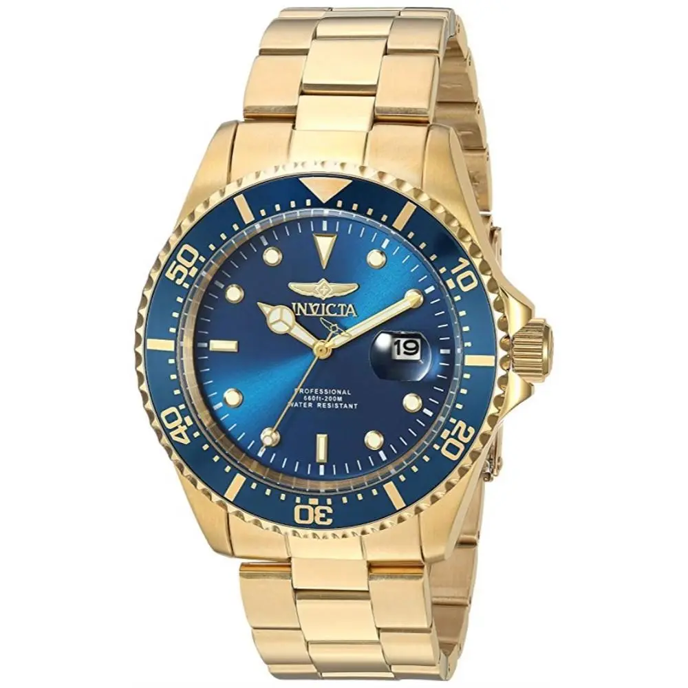 Invicta Men`s Pro Diver Quartz Blue Dial Gold Tone Stainless Steel Watch 23388