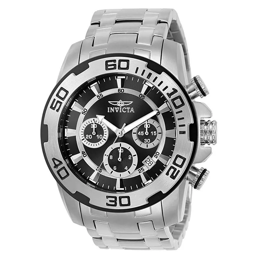 Invicta Men`s 50mm Pro Diver Chronograph Quartz Black Dial SS Watch 22318 - Dial: Black, Band: Steel, Bezel: Black, Steel