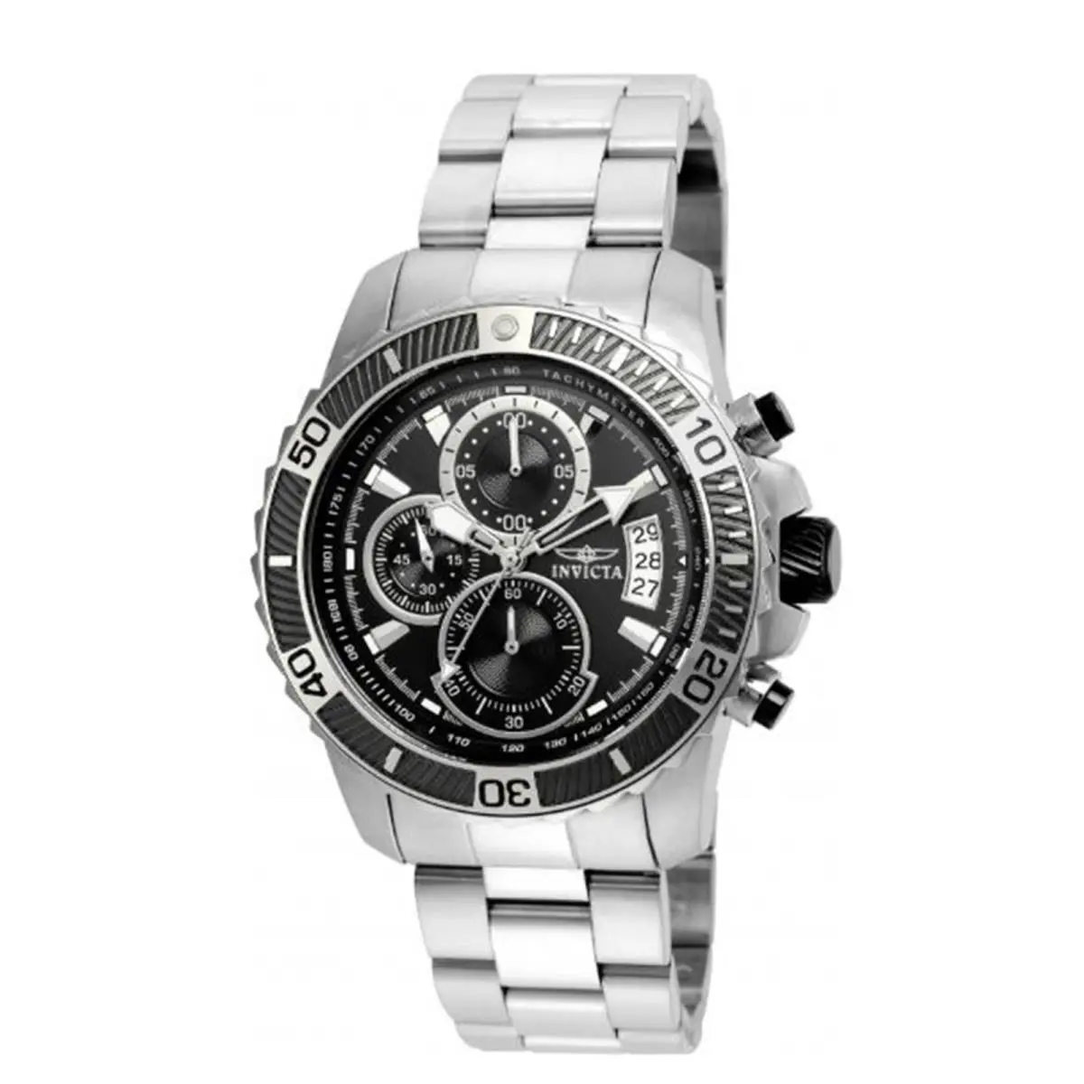 Invicta Men`s `pro Diver` Quartz Stainless Steel Casual Watch Color:silver-tone - Dial: Black, Band: Silver, Bezel: Black