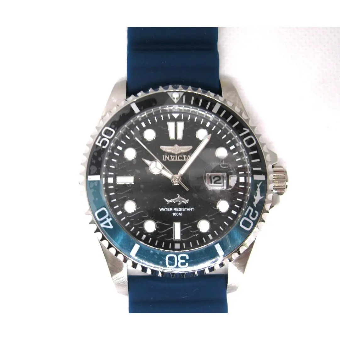 Invicta Shark Pro Diver Black Dial Blue Silicone Strap Men`s Watch- 47165