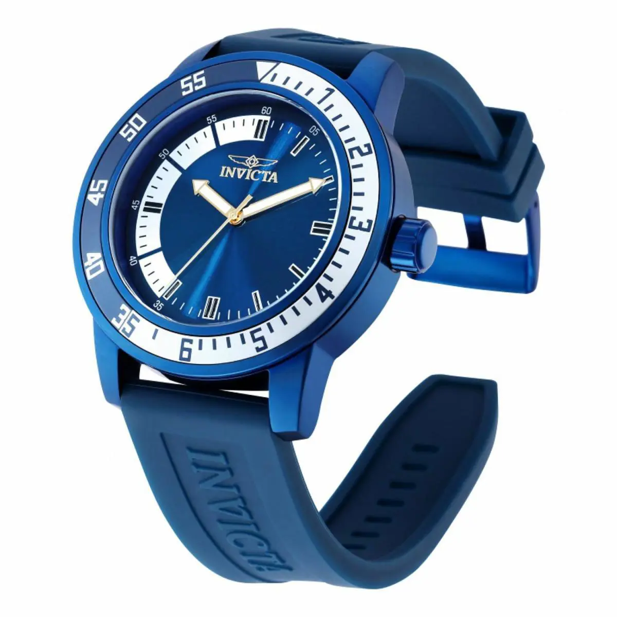 Invicta Men`s 45mm Specialty Triple Blue Case Bezel Silicone Quartz SS Watch