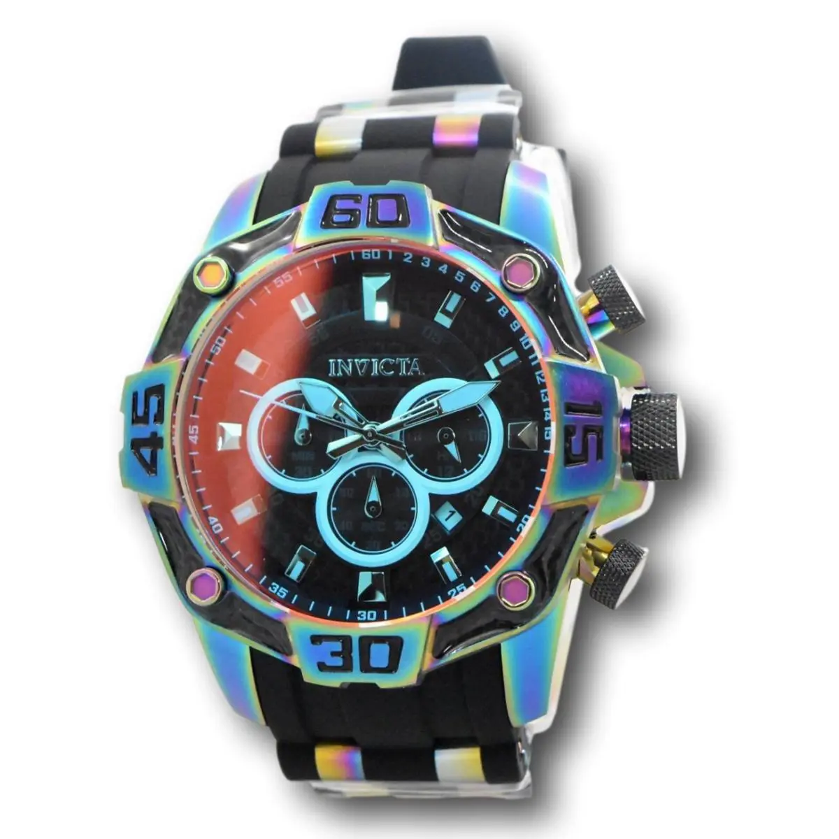 Invicta Pro Diver Mens 52mm Carbon Fiber Dial Tinted Crystal Rainbow Watch 33835