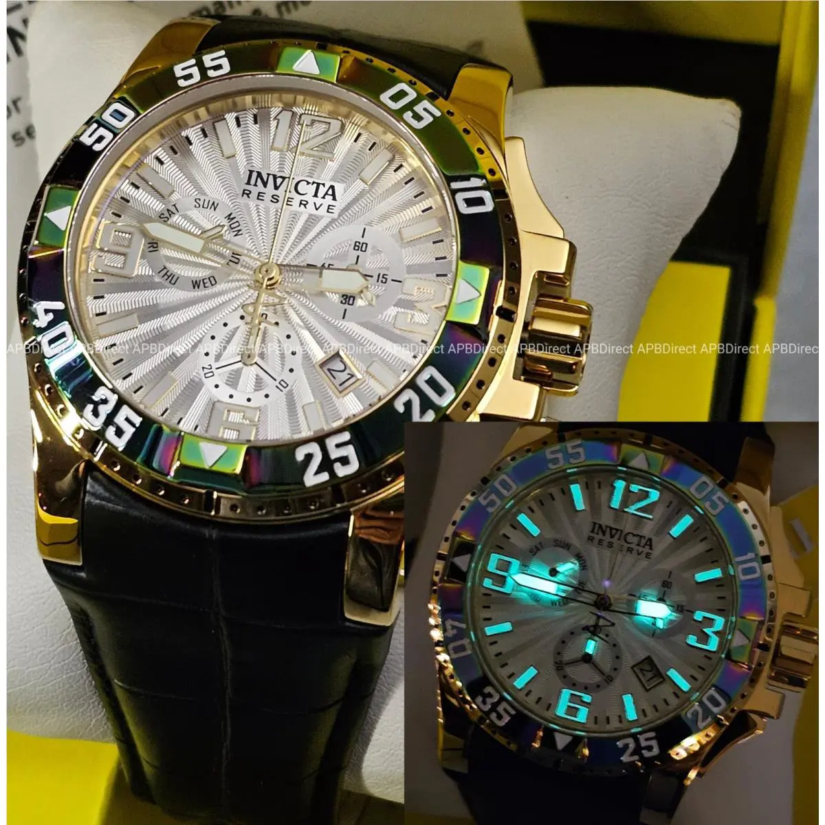 Invicta / Glycine 5 Five Elements Wood Green Swiss Z60 Chronograph Mens Watch