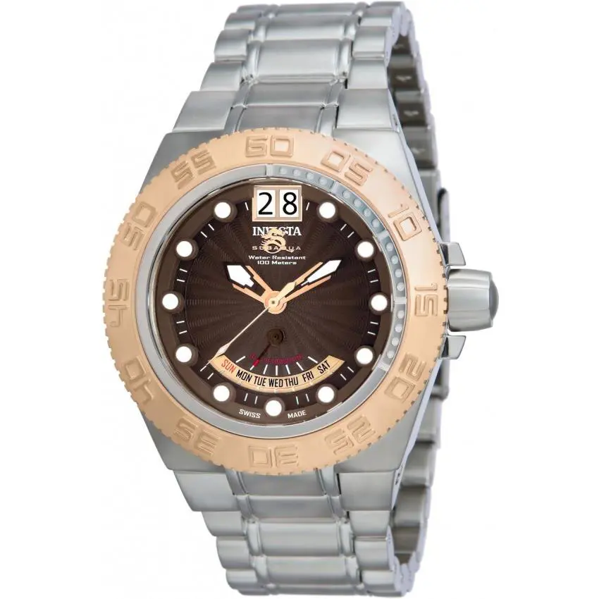 Invicta 10870 Men`s Subaqua Rose-gold Brown Dial Stainless Steel Watch - Dial: Brown, Band: Silver