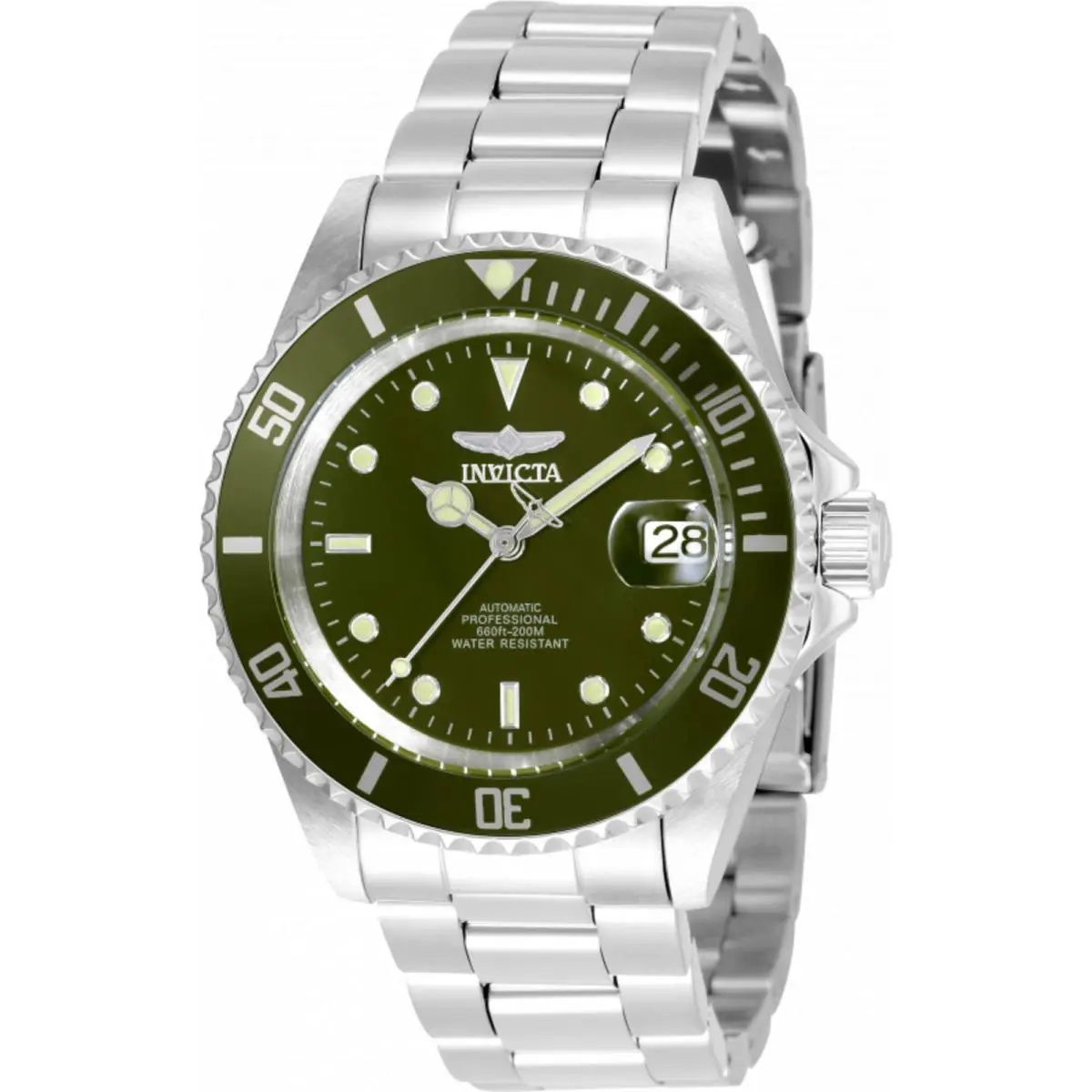 Men`s Watch Pro Diver Automatic Military Green Dial Silver Steel 35690 by Invicta