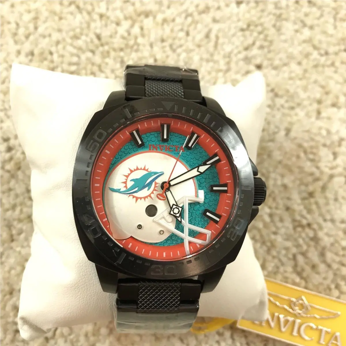 Invicta Miami Dolphins Mens Watch 46mm Black Stainless Steel Bracelet 47871