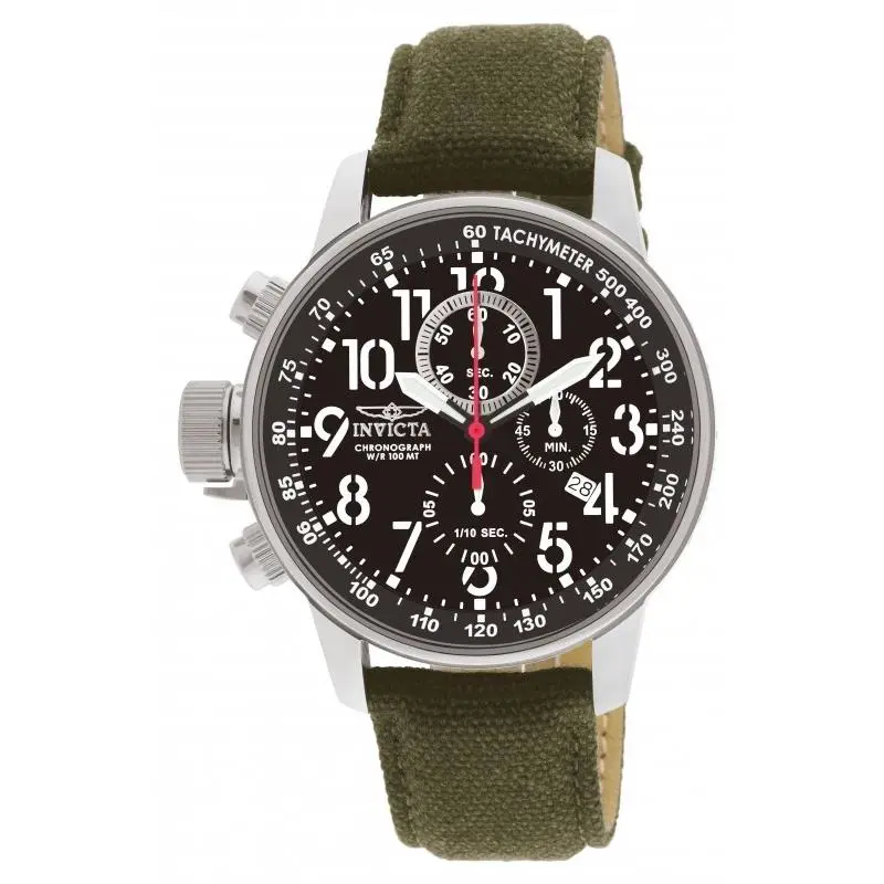 Invicta Force Lefty Crown Chronograph Black Dial Olive Fabric Men`s Watch 1873