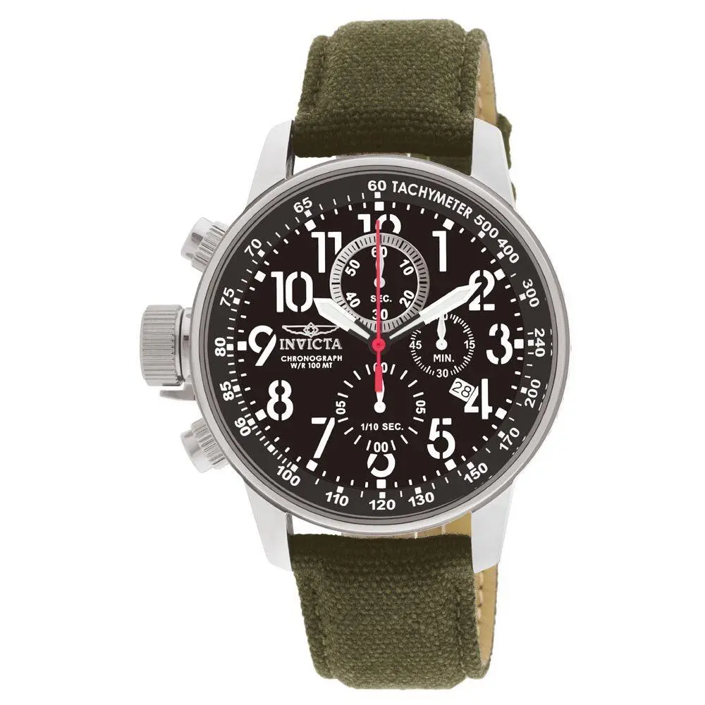 Invicta 1873 Men`s I-force Lefty Black Dial Green Fabric Leather Chrono Watch