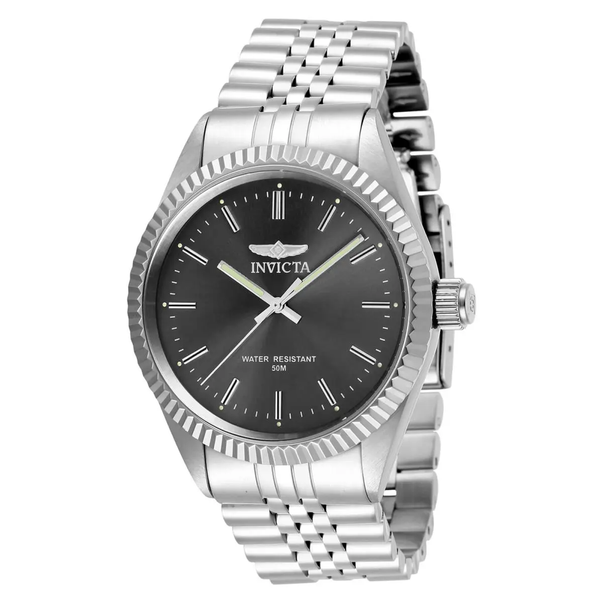 Invicta Men`s Watch Specialty Quartz Charcoal Dial Silver Tone Bracelet 29372