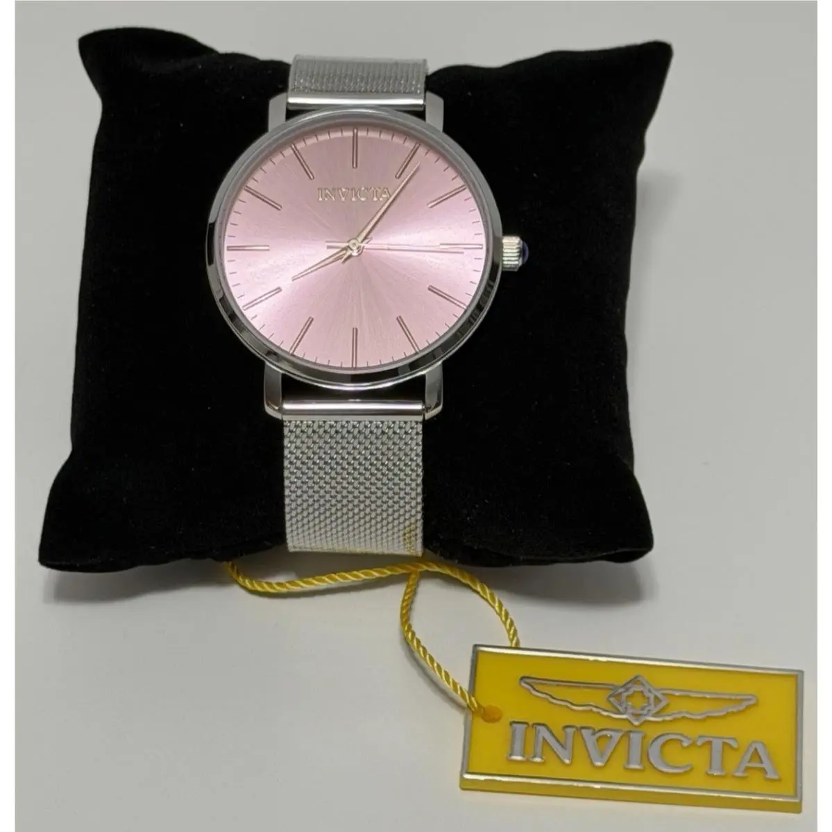 Invicta Angel Unisex 38mm Pink Dial Watch Stainless Steel Mesh Band 48843