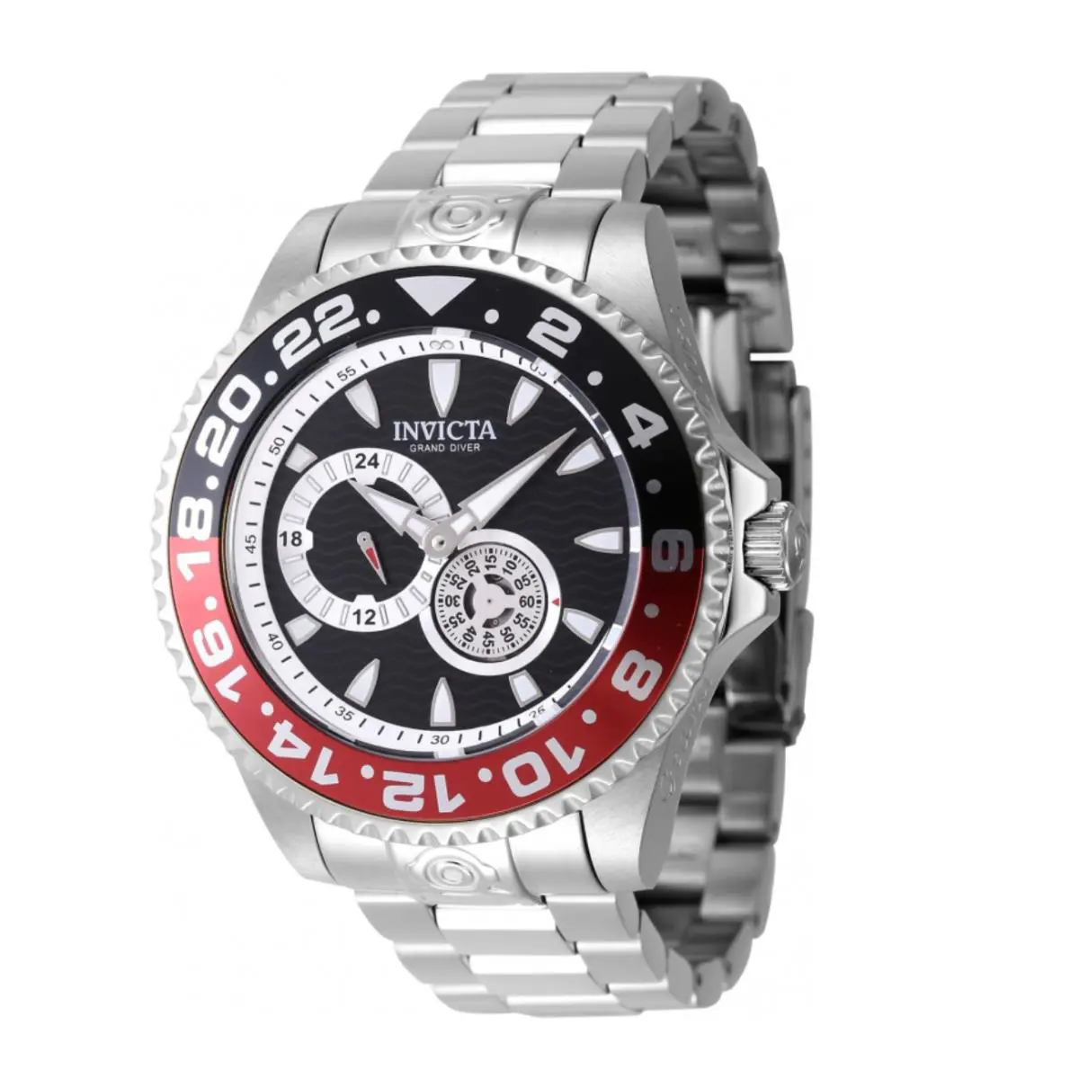 Invicta Grand Diver Men`s 47mm Automatic Watch 47302 Black Dial Coke Bezel - Dial: Black, Gray, Silver, White, Band: Silver, Bezel: Black, Red, Silver
