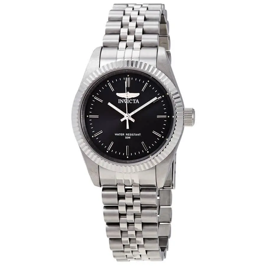 Invicta Specialty Black Dial Stainless Steel Ladies Watch 29395 - Dial: Black, Band: Silver-tone, Bezel: Silver-tone