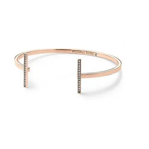 Michael Kors Rose Gold Tone Open Cuff Bangle Pave Crystals Bracelet MKJ3759
