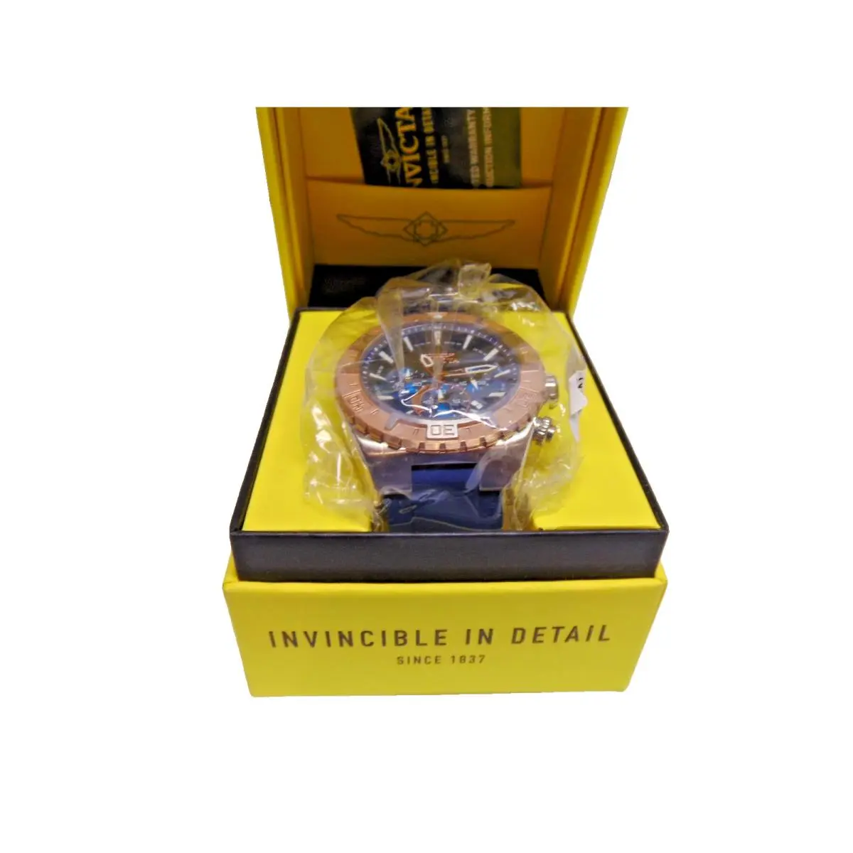 Aviator Rose Gold Watch 100M Water Proof Tritnite 22523 Blue Band by Invicta