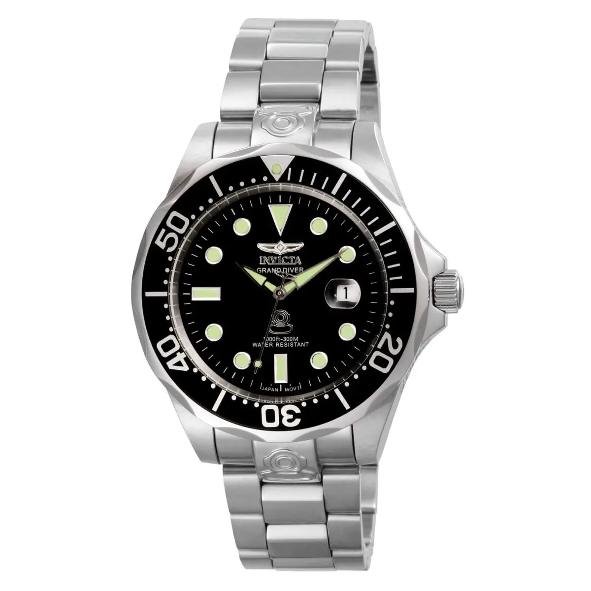 Invicta 3044 Men`s NH35A Automatic Black Dial Grand Diver - Black, Dial: Black, Band: Silver