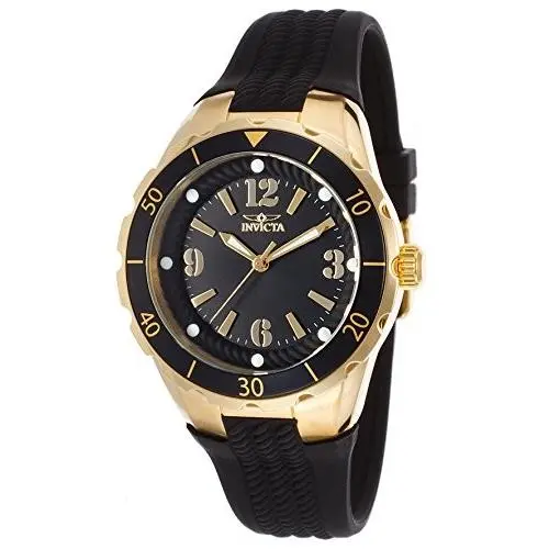 Invicta Women`s Angel Quartz 38mm Black Dial Black Polyurethane Watch 17486 - Black, Quartz