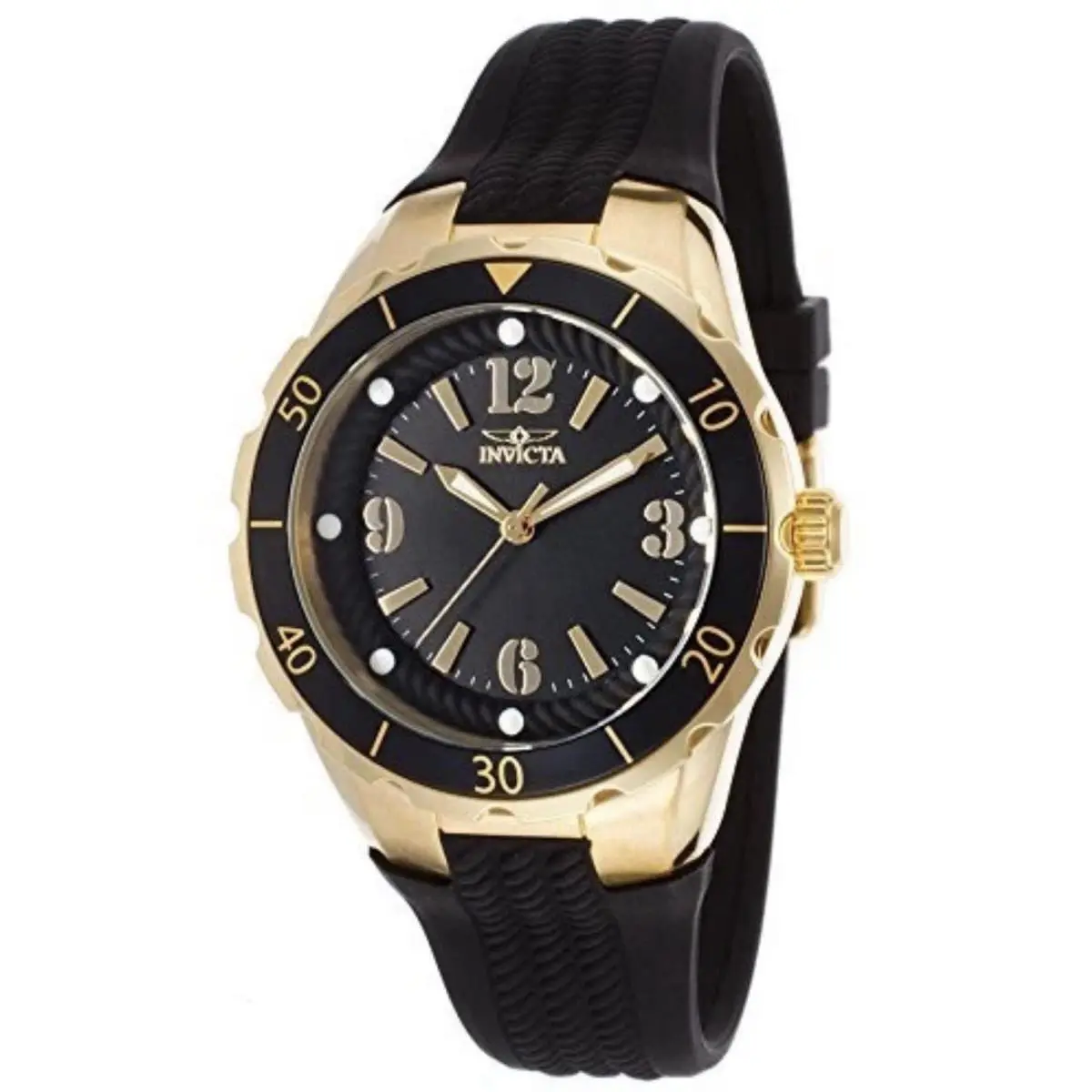 17486 Angel Quartz 38mm Black Dial Black Polyurethane Watch by Invicta