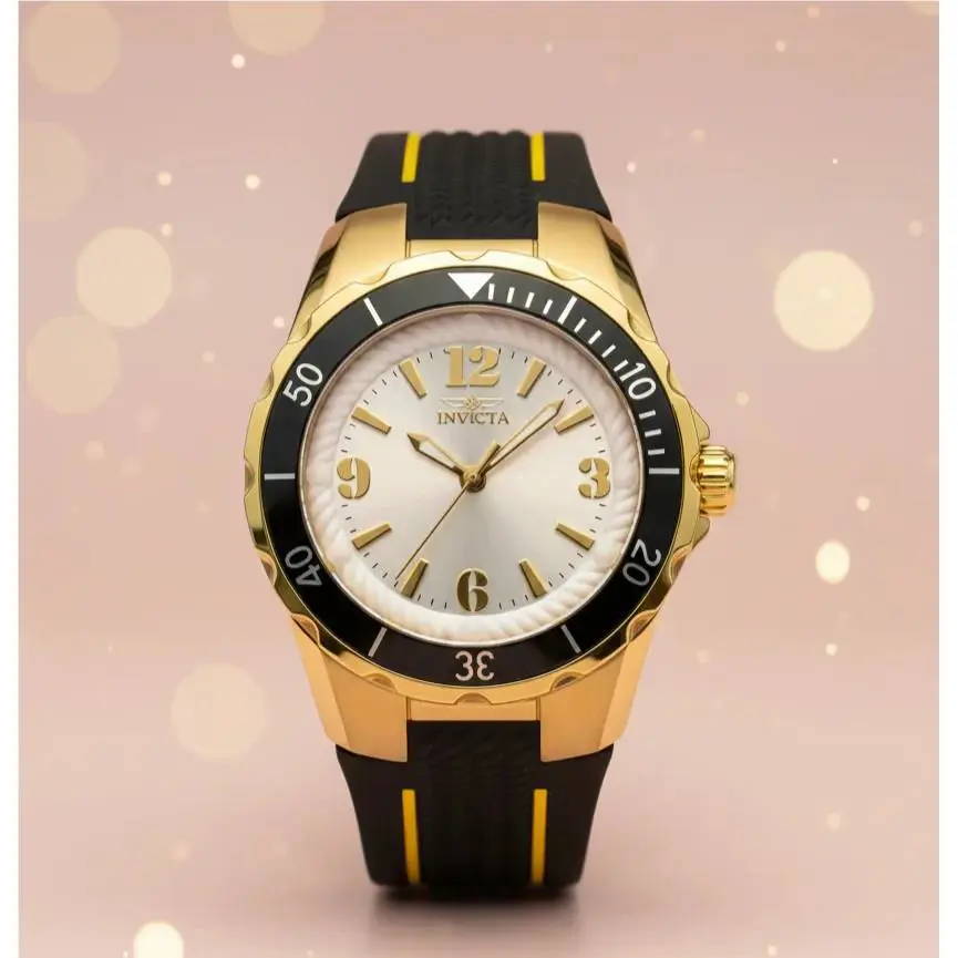 Invicta 17486 Angel Women 38mm 18k Gold Plated Black Dial Sport Shabby Chic - Dial: Black, Gold, Band: Black, Gold, Bezel: Black